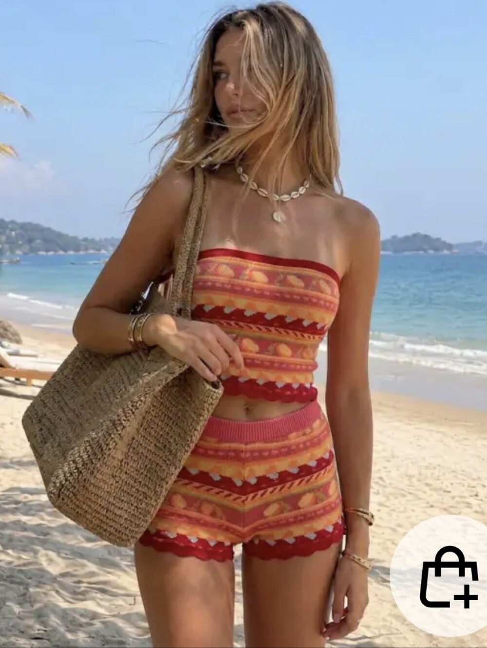 Cider Knit Aztec Flannel Bandeau Tube Top short set.